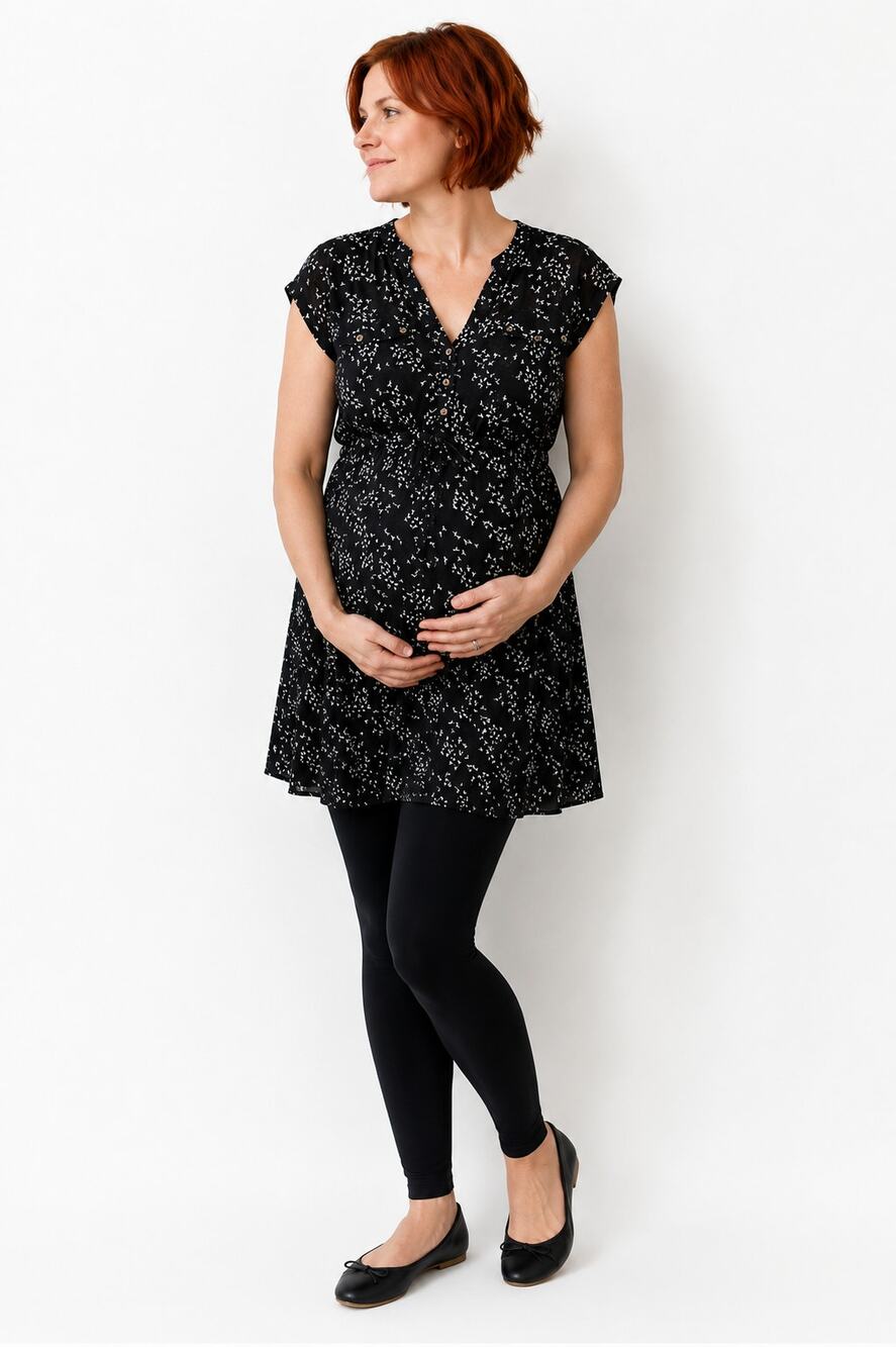 LR3910 Over Belly Maternity Black White Print Tunic Top Size Small